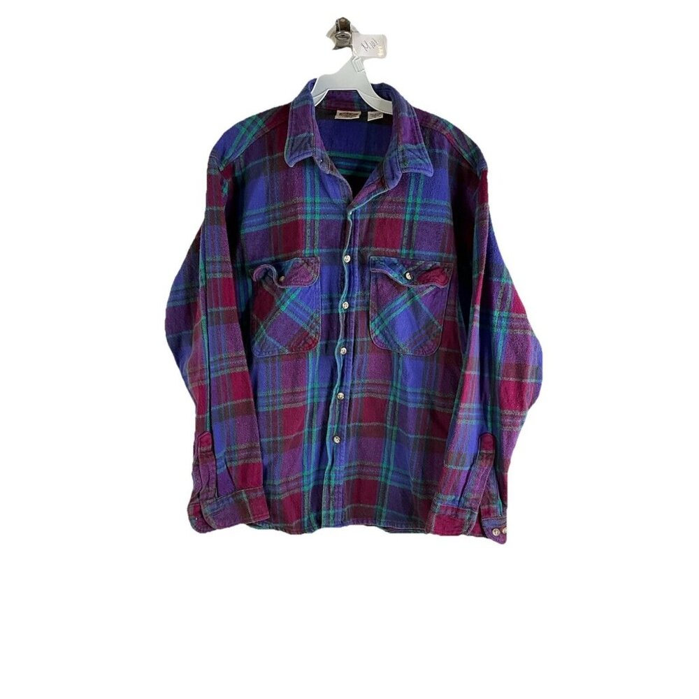 Vintage 90s FIVEBROTHER Rainbow Plaid Flannel Chamois Button Shirt